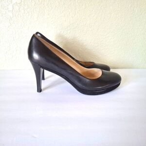 Black Nine West Leather Platform Heel Business Casual‎ Workwear 8.5